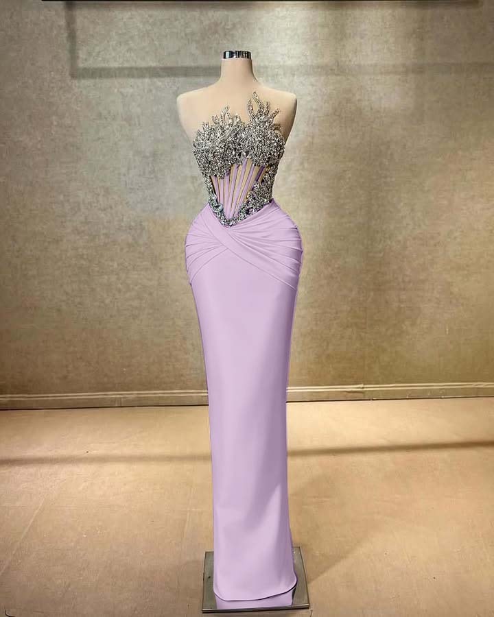 Strapless Sleeveless Long Mermaid Prom Dress With Beading Pleated