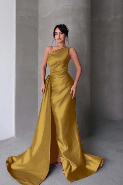 Strapless Sleeveless Mermaid Long Prom Dress With Split Pleated