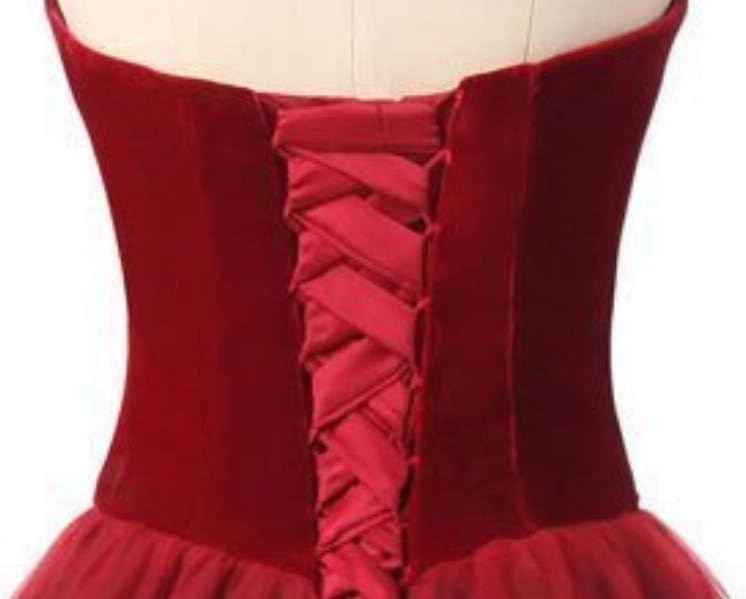 V Neck Velvet and Tulle Long Ball Gown Corset Formal Evening Prom Dresses-BMbridal.UK