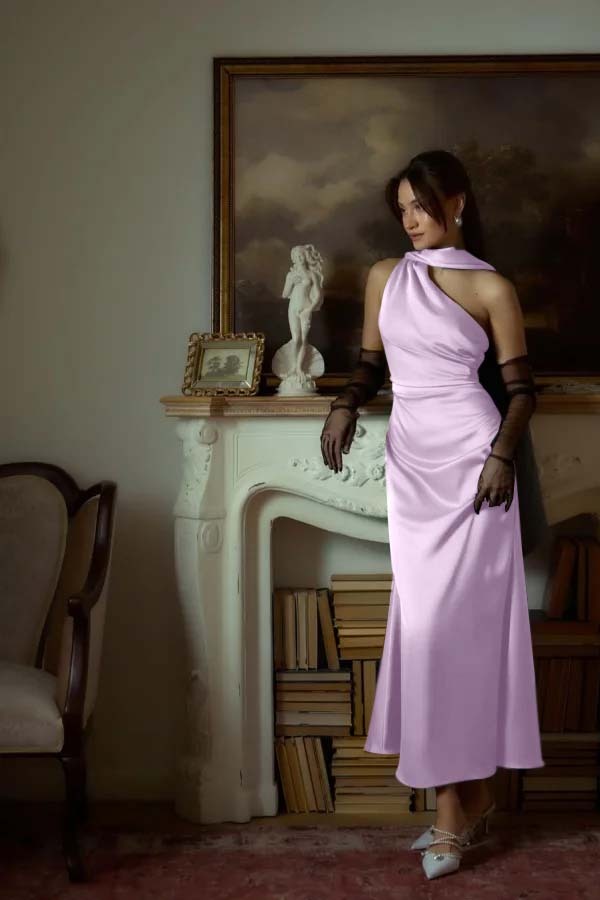 One Shoulder Sleeveless Long Mermaid Prom Dress With Pleated