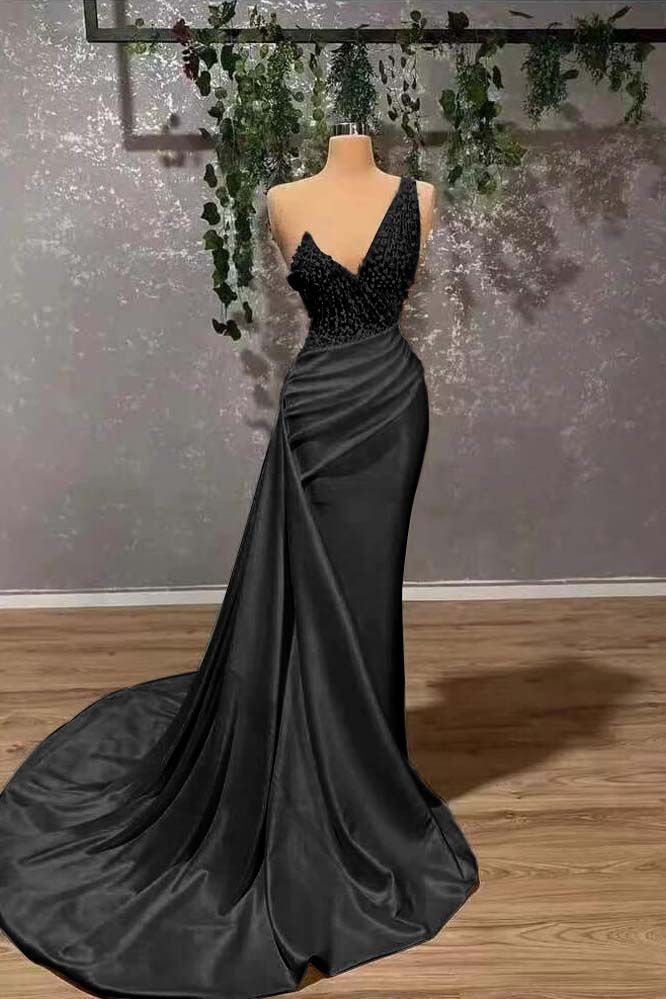 Ivory Elegant One Shoulder Sleeveless Prom Dress Mermaid Appliques With Ruffles