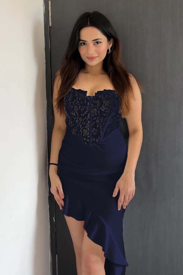 Strapless Sweetheart Sleeveless Prom Dress With Pleated Ruffle