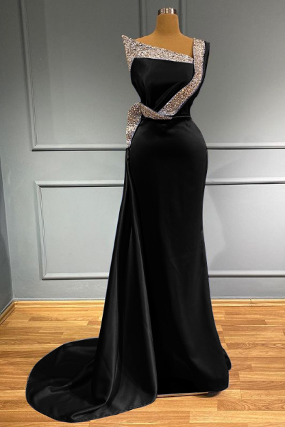 Light Blue One Shoulder Sleeveless Mermaid Long Beads Prom Dress With Ruffles