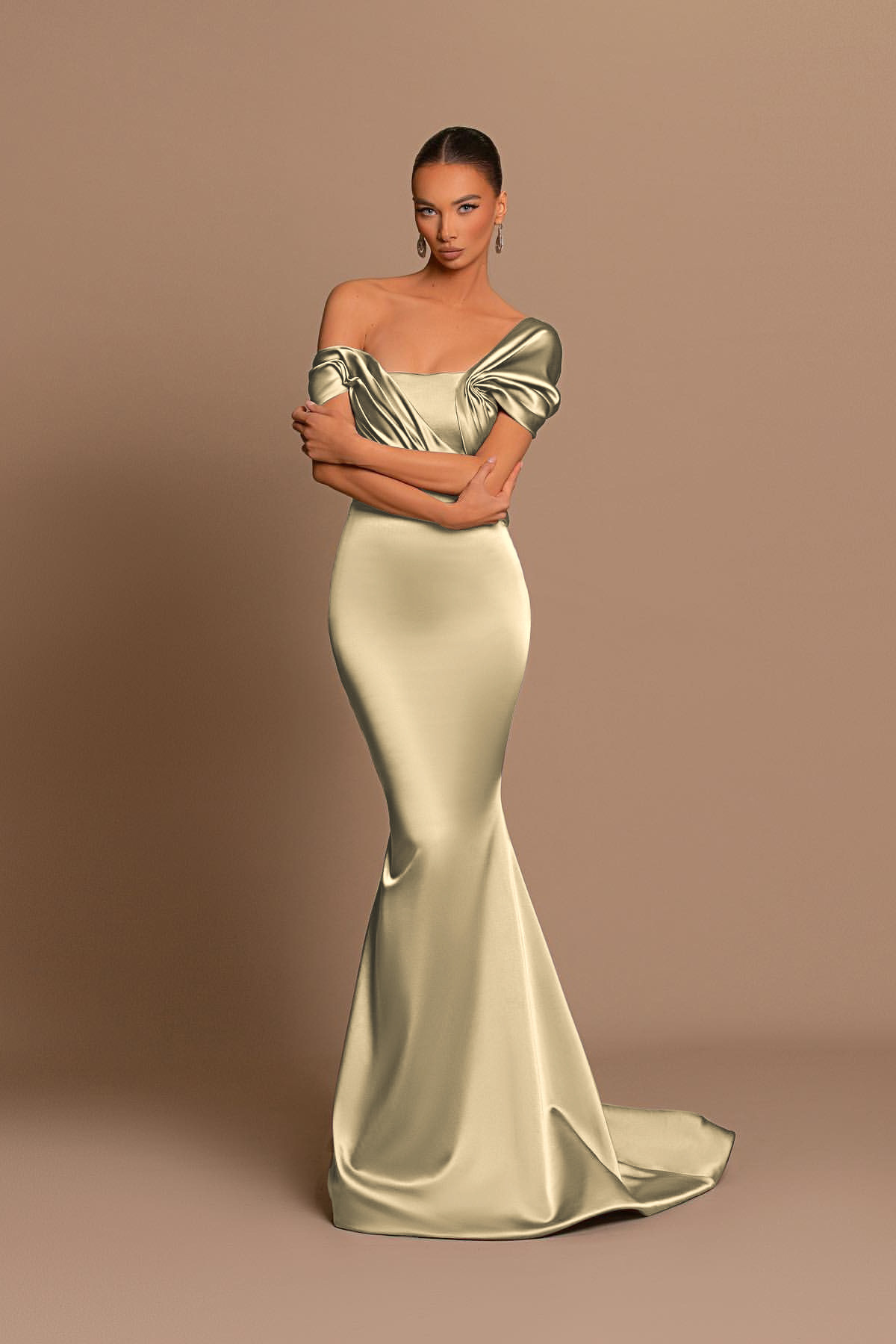 Glamorous Gray Off the Shoulder Mermaid Prom Dress With Pleated