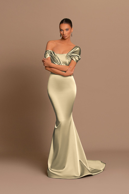 Glamorous Gray Off the Shoulder Mermaid Prom Dress With Pleated
