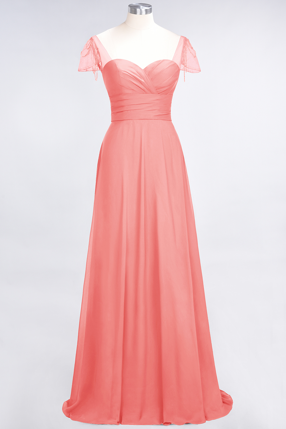 BMbridal Chic Chiffon Sweetheart Cap-Sleeves Ruffle Bridesmaid Dresses with Beadings-BMbridal