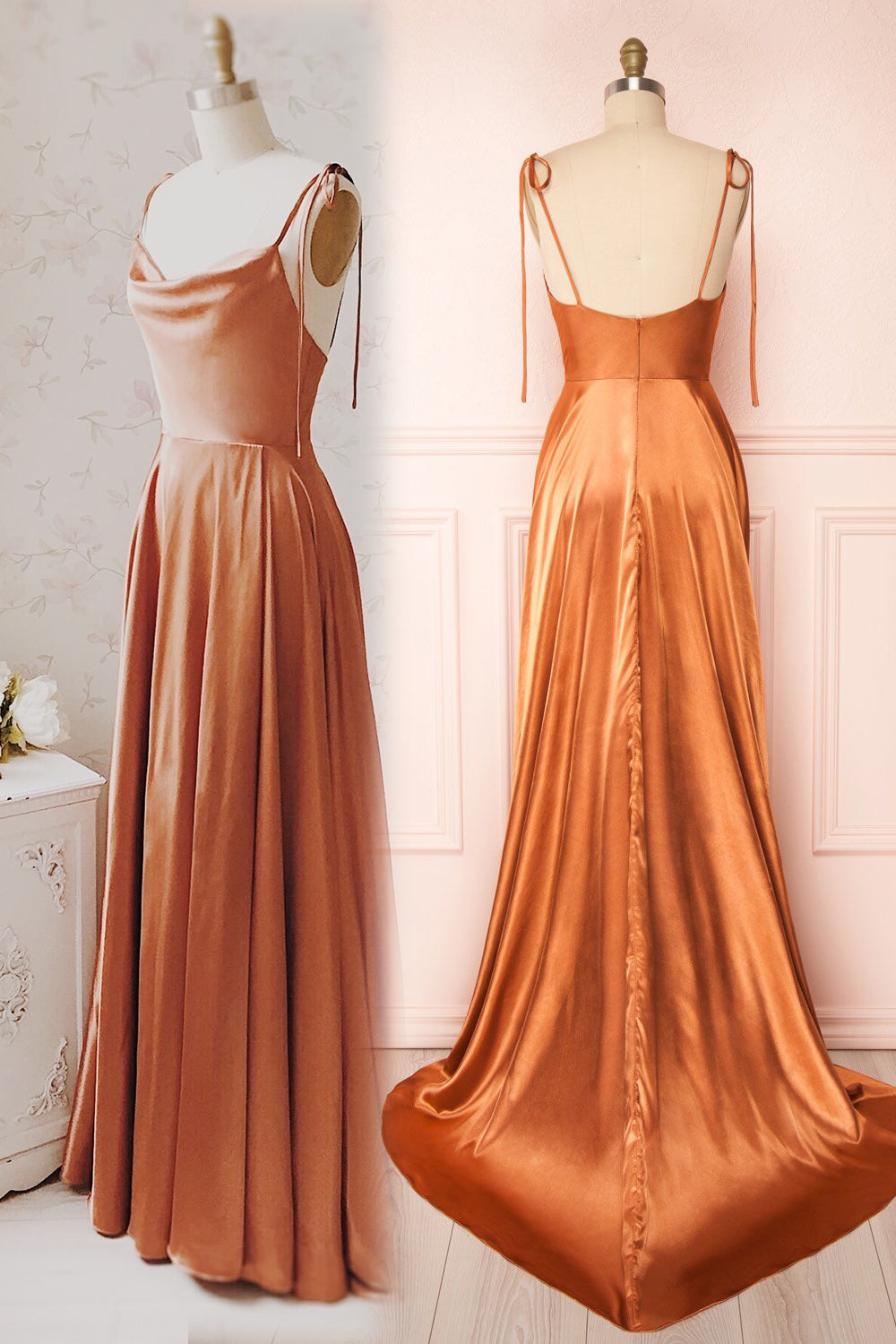 Simple Spaghetti Strap Sleeveless Prom Dress With Split Open Back