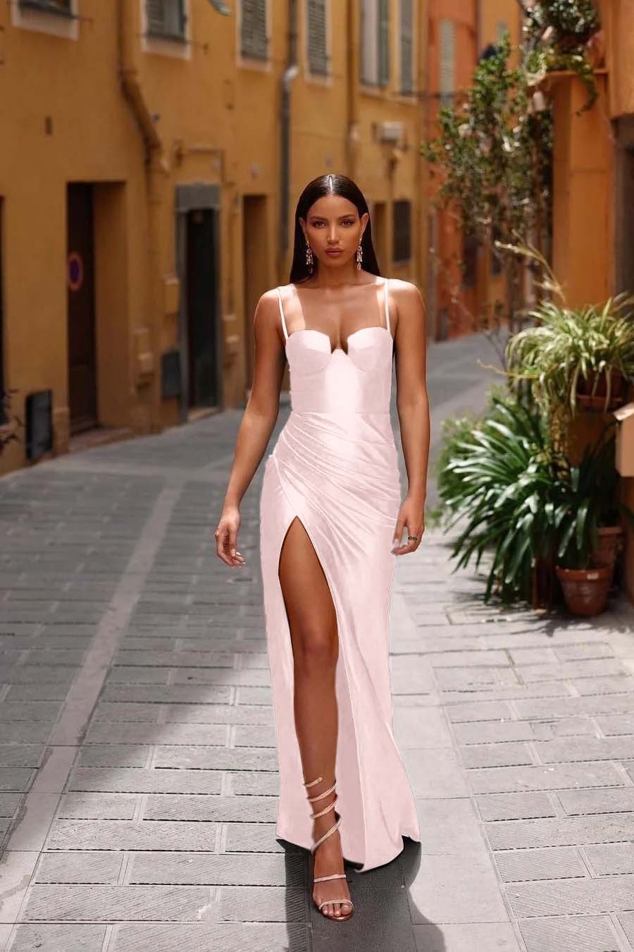 Spaghetti Strap Sleeveless Long Mermaid Prom Dress With Split