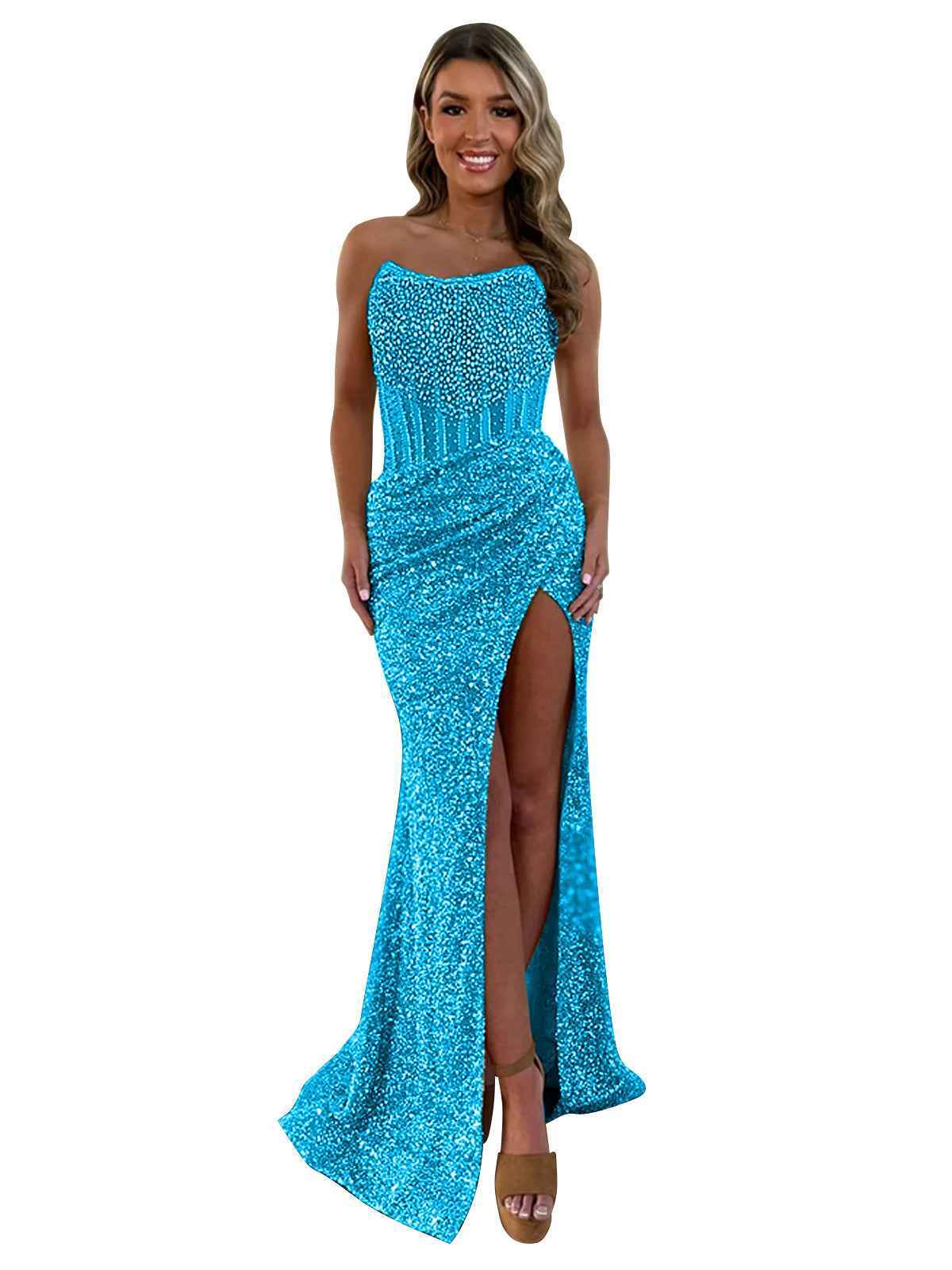 Gorgeous Sparkly Strapless Long Mermaid Prom Dress with Slit
