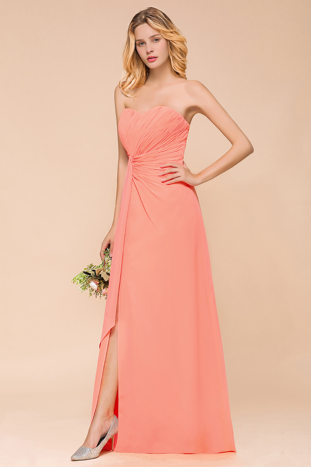 BMbridal Stylish Sweetheart Ruffle Affordable Coral Chiffon Bridesmaid Dresses Online-BMbridal