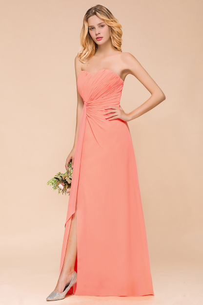 BMbridal Stylish Sweetheart Ruffle Affordable Coral Chiffon Bridesmaid Dresses Online-BMbridal