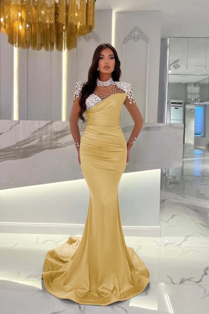 Dusty Blue Prom Dress Long Mermaid Tulle With Beading Ruffles