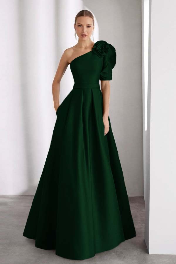 One Shoulder Sleeveless Long Prom Dress With Pleated Pockets