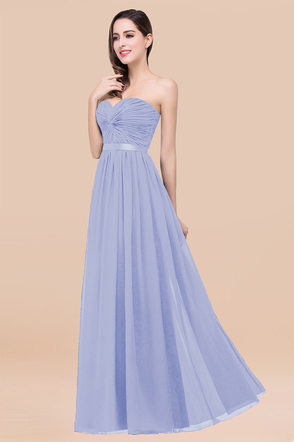 BMbridal Affordable Sweetheart Ruffle Navy Chiffon Bridesmaid Dress With Ribbon-BMbridal