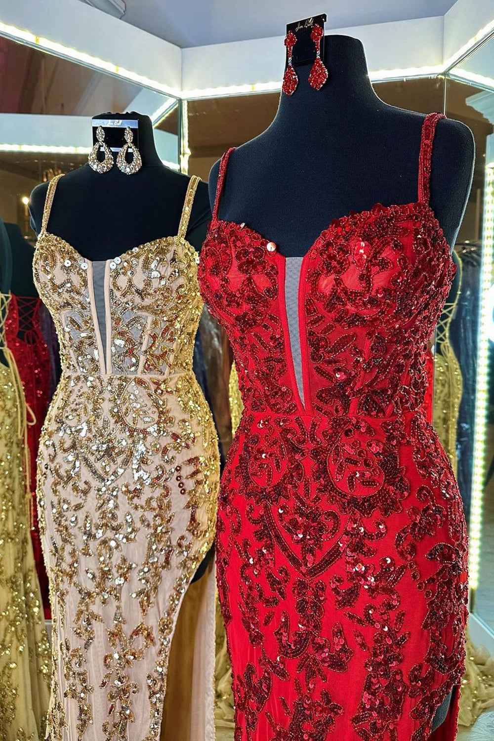 Sparkly Blue Sheath Sequins Long Prom Dress with Slit