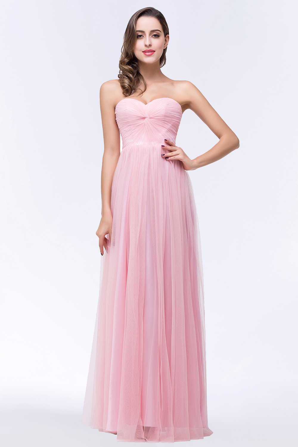 BMbridal Chic Tulle Ruffle Strapless Sweetheart Floor-Length Bridesmaid Dresses-BMbridal