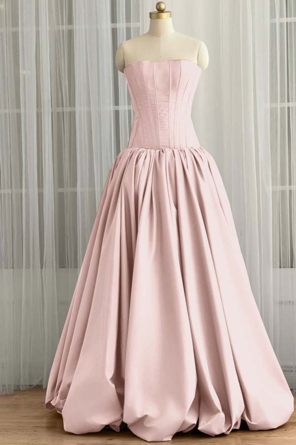 Sleeveless Strapless Long Ball Gown Prom Dress With Pleated
