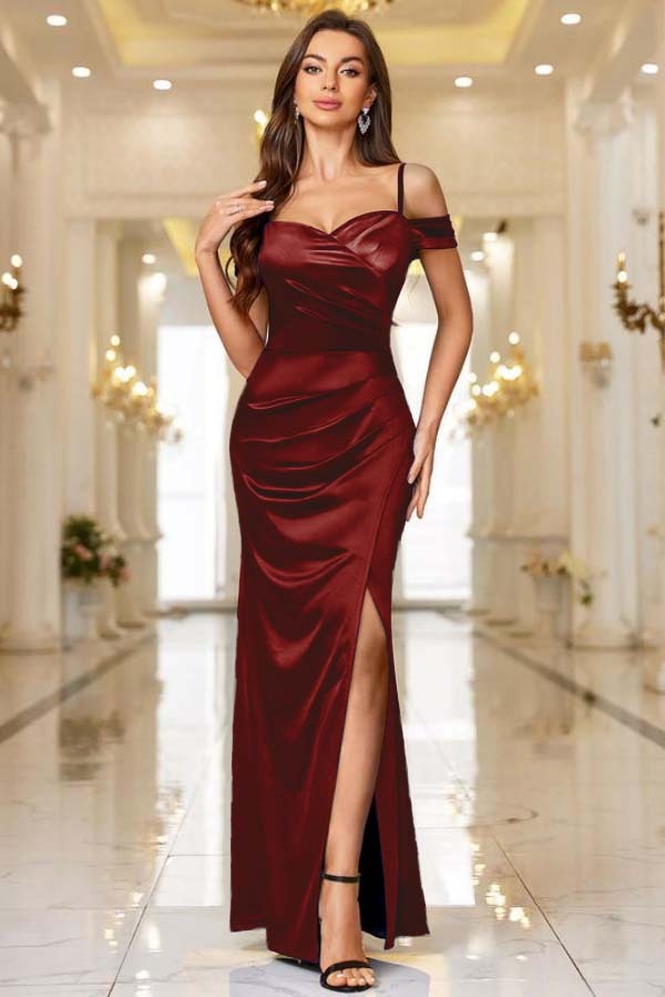 Off the Shoulder Sleeveless Mermaid Long Prom Dress With Split