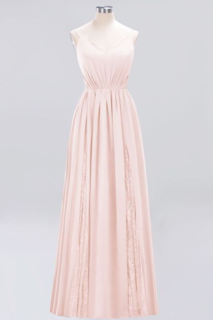 BMbridal Elegant Spaghetti Straps Long Bridesmaid Dress Lace V-Neck Maid of Honor Dress-BMbridal