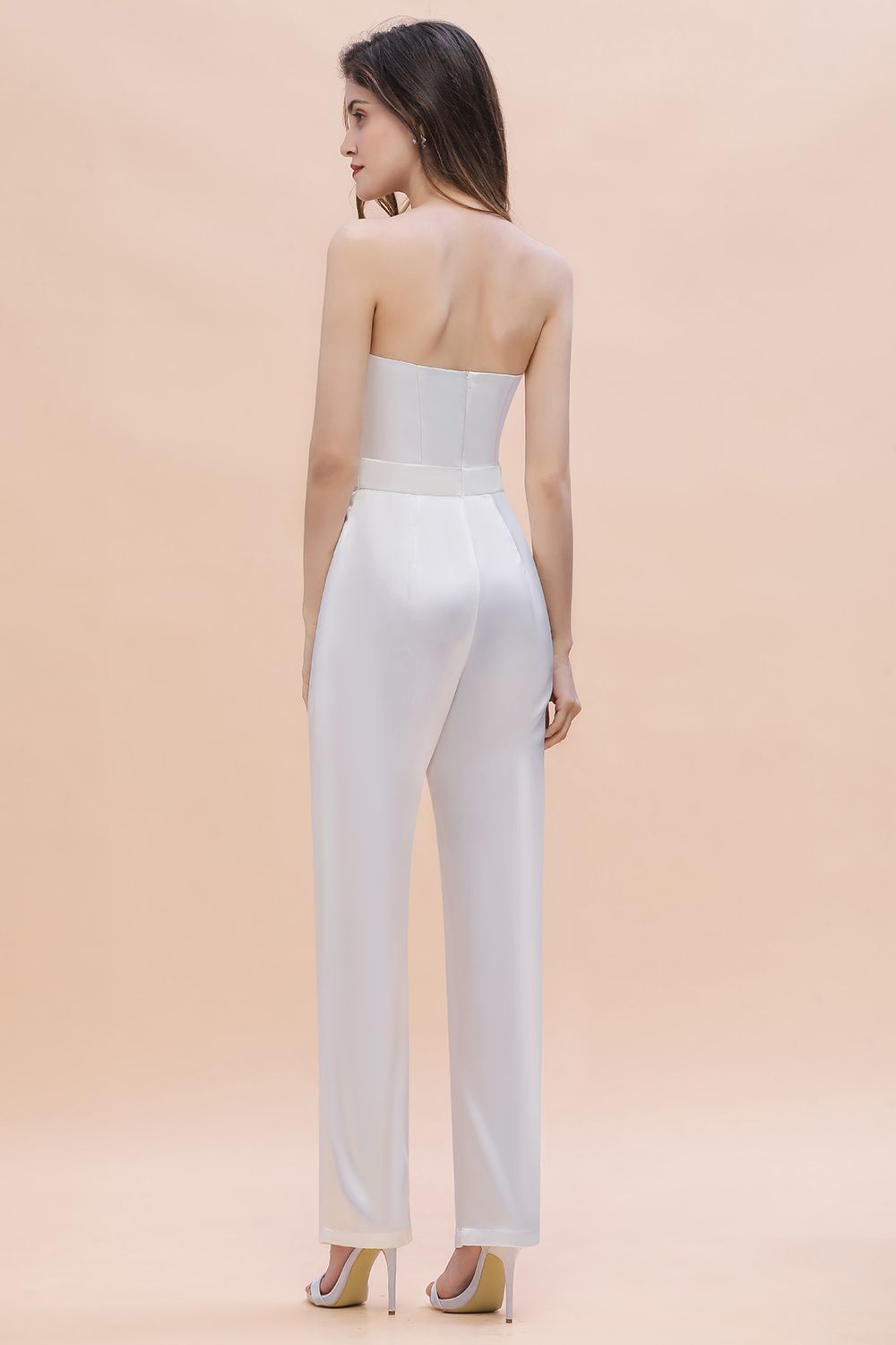 BMbridal Fashion Strapless Satin Sleeveless Bridesmaid Jumpsuit with Beading Flowers On Sale-BMbridal