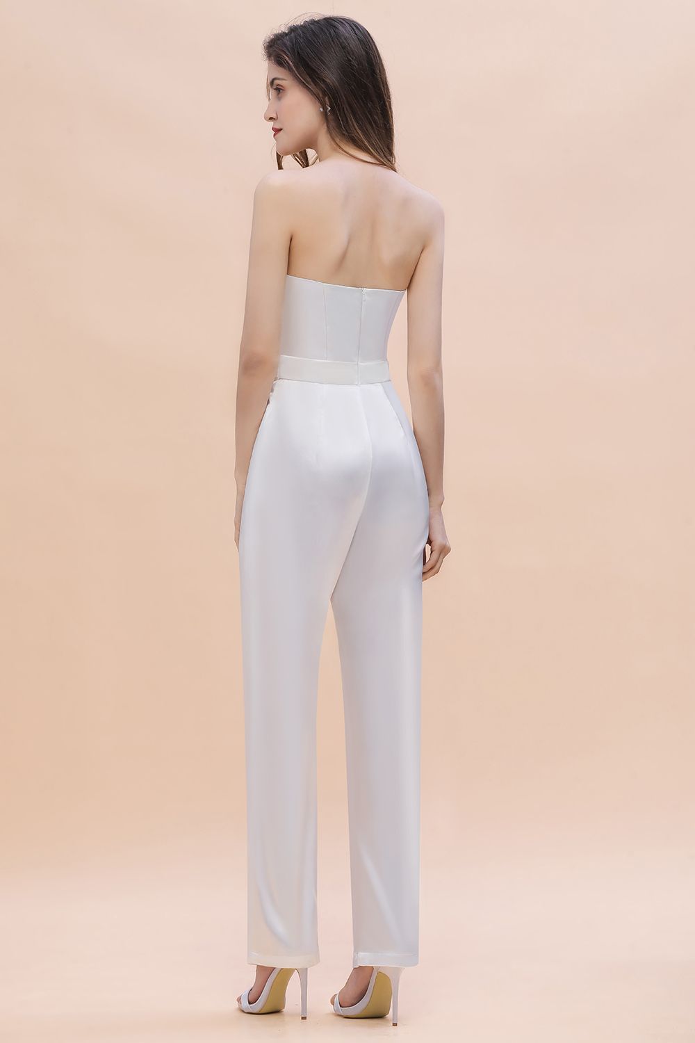 BMbridal Fashion Strapless Satin Sleeveless Bridesmaid Jumpsuit with Beading Flowers On Sale-BMbridal