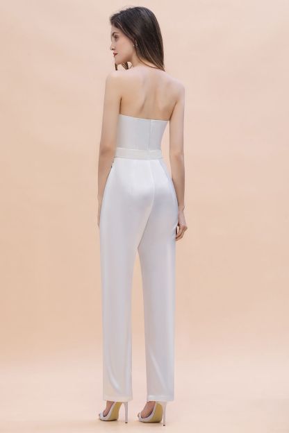 BMbridal Fashion Strapless Satin Sleeveless Bridesmaid Jumpsuit with Beading Flowers On Sale-BMbridal