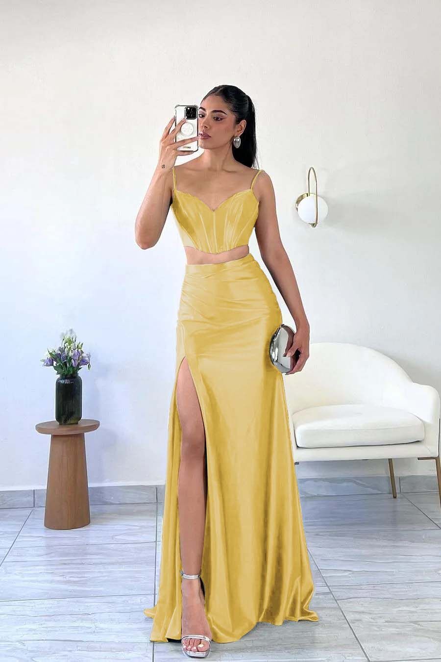 Spaghetti Strap Sleeveless Mermaid Long Prom Dress With Split
