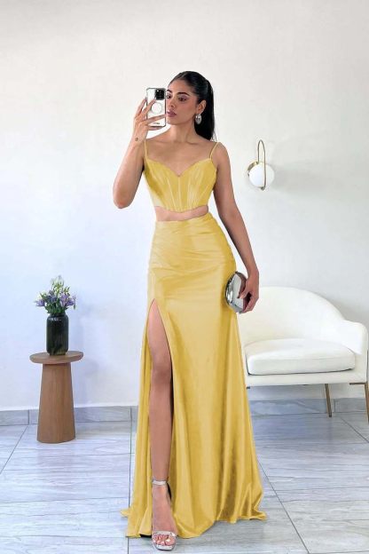 Spaghetti Strap Sleeveless Mermaid Long Prom Dress With Split
