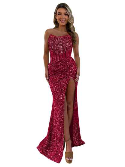 Gorgeous Sparkly Strapless Long Mermaid Prom Dress with Slit