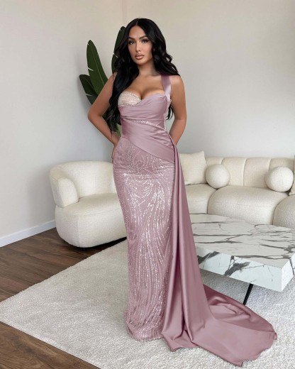 Straps Sweetheart Sleeveless Long Mermaid Prom Dress With Sequins