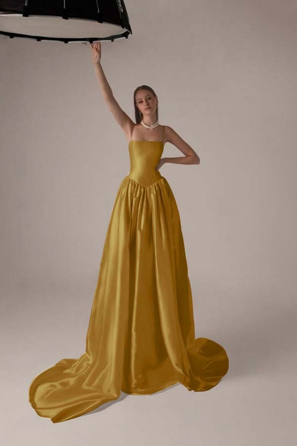 Spaghetti Strap Sleeveless A Line Long Prom Dress With Pleated