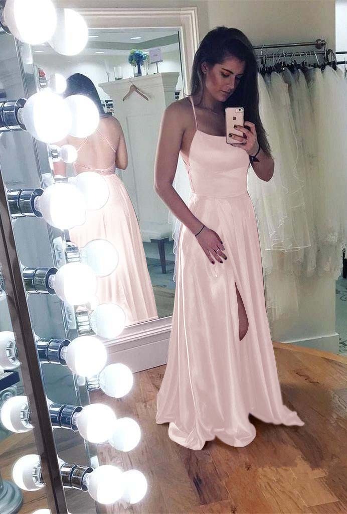 Mermaid Front Split Spaghetti Strap Sleeveless Backless Long Prom Dress