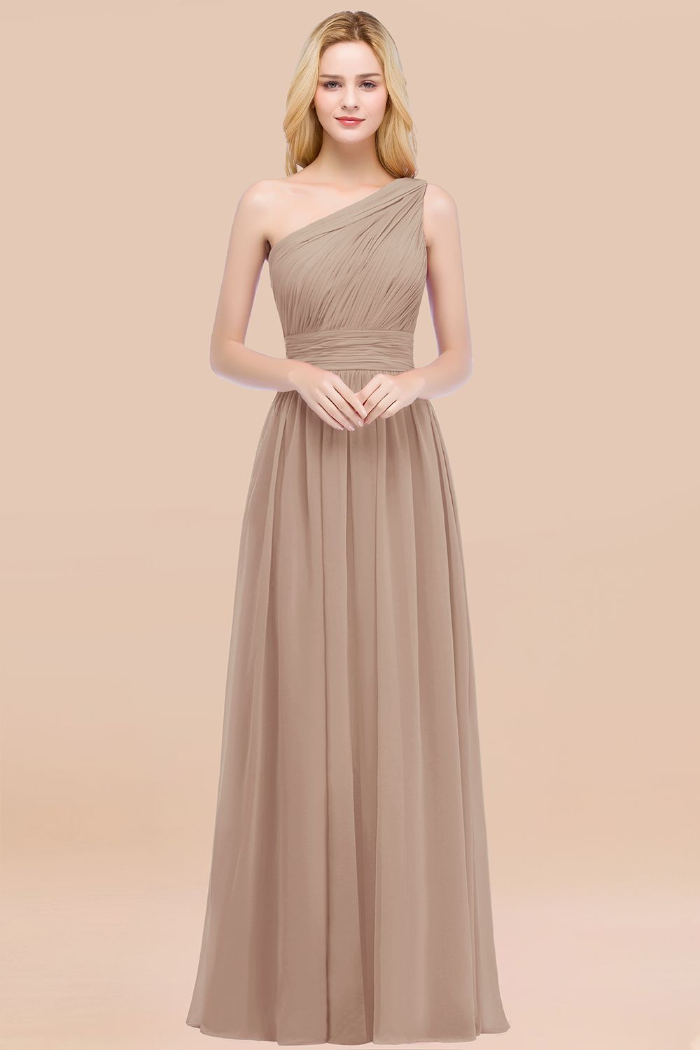 BMbridal Chic One-shoulder Sleeveless Burgundy Chiffon Bridesmaid Dresses Online-BMbridal