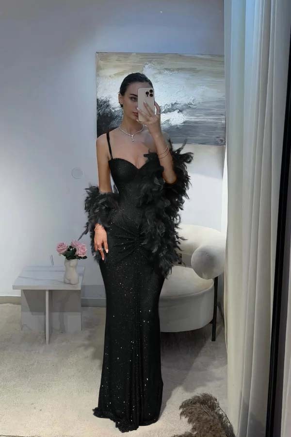 Spaghetti Strap Sleeveless Long Mermaid Prom Dress With Sequins