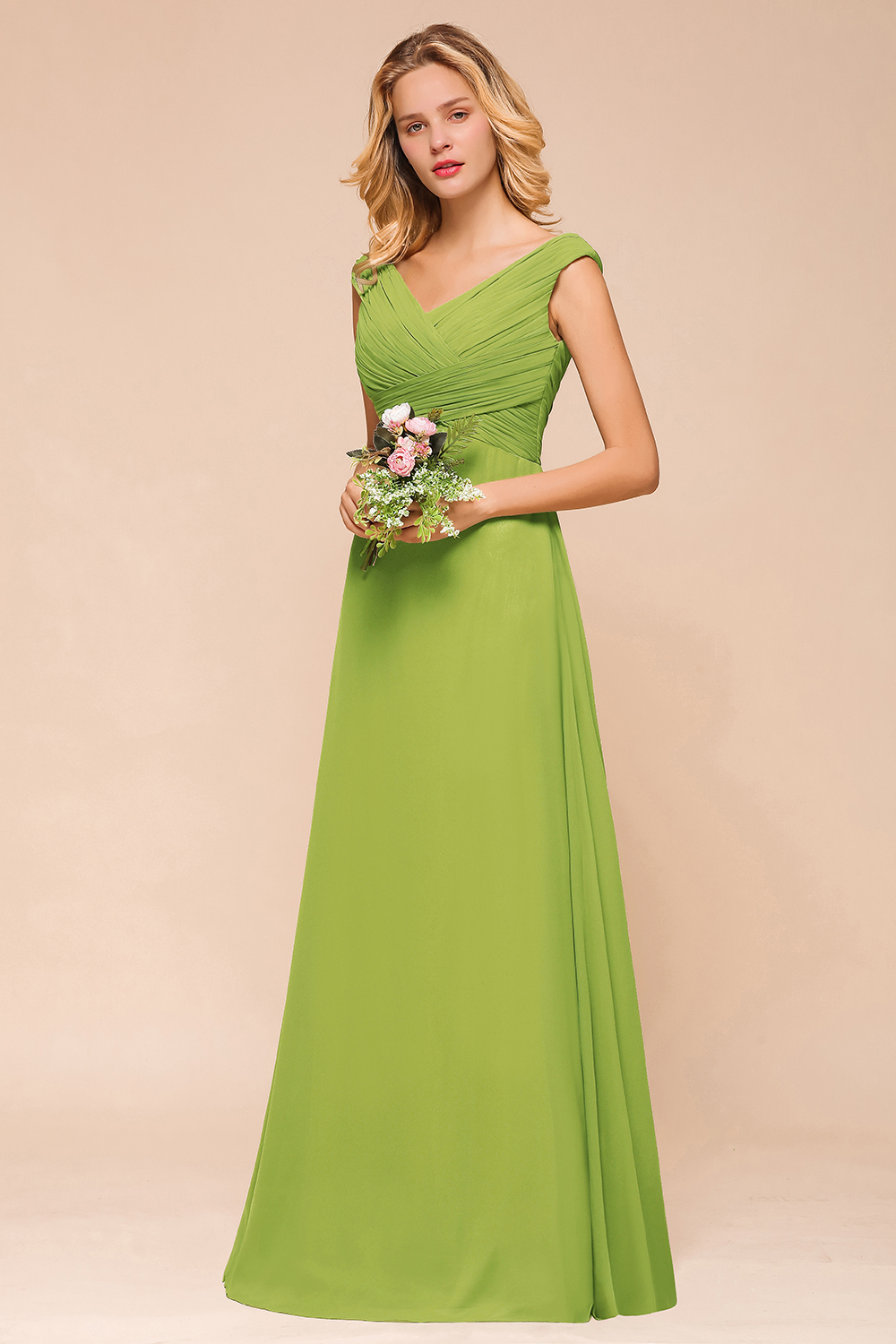 BMbridal Affordable V-Neck Sleeveless Green Chiffon Bridesmaid Dress Online-BMbridal