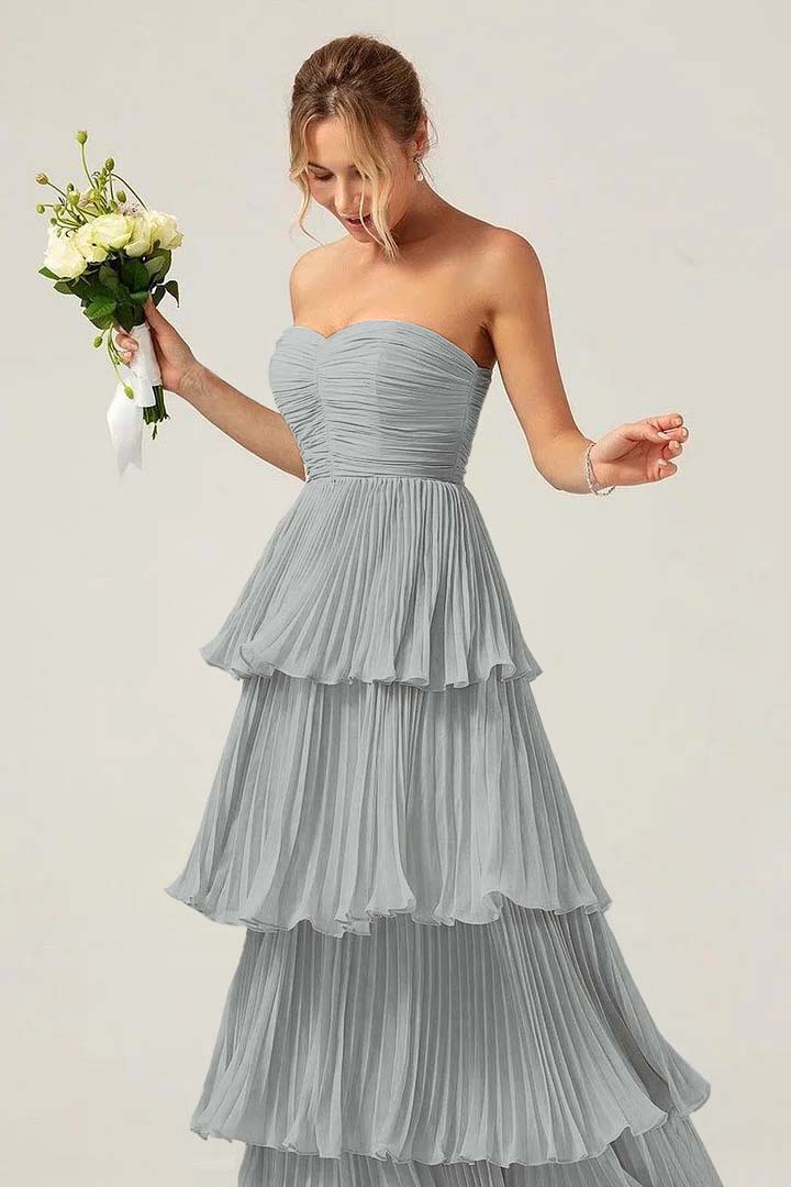 Strapless Sweetheart Sleeveless Long Prom Dress With Ruffles