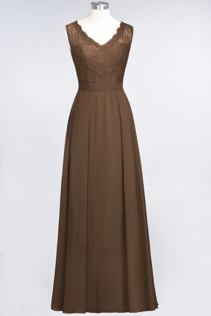 BMbridal Modest Chiffon V-Neck Burgundy Lace Bridesmaid Dresses Online-BMbridal