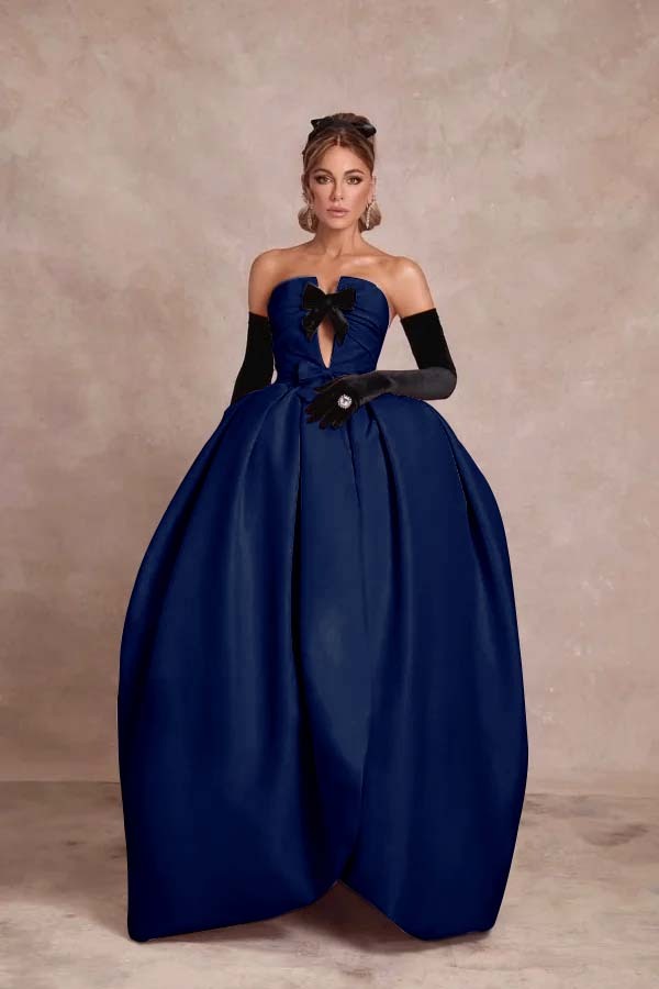 Strapless Sleeveless Long Ball Gown Prom Dress With Long Gloves