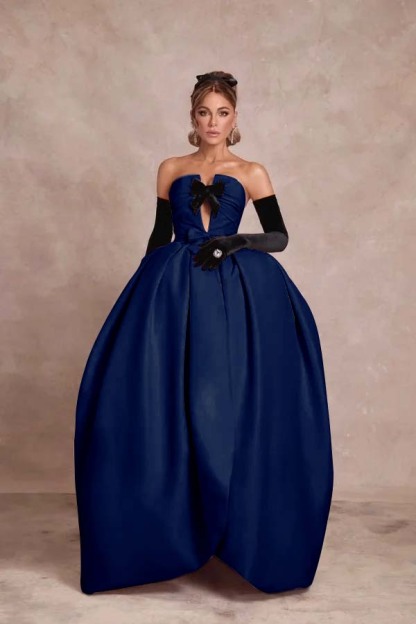 Strapless Sleeveless Long Ball Gown Prom Dress With Long Gloves