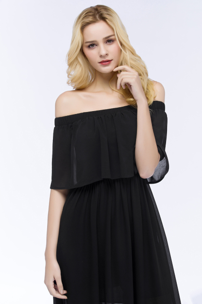 BMbridal Affordable Black Off-the-shoulder Long Chiffon Bridesmaid Dress Online-BMbridal