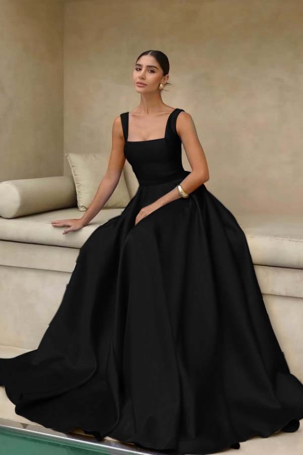 Stain Straps Sleeveless A Line Long Prom Dress With Pleated