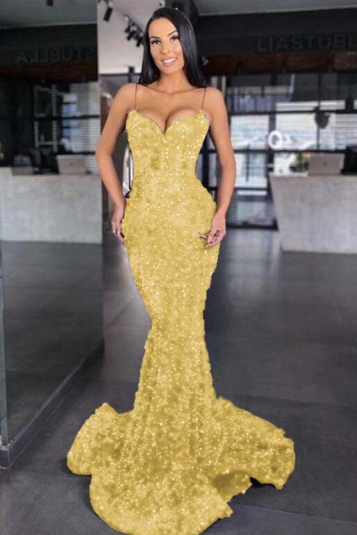 Sweetheart Royal Blue Spaghetti Strap Mermaid Long Prom Dress With Sequins