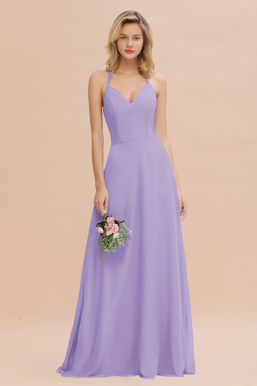BMbridal Modest Halter V-Neck Sleeveless Long Bridesmaid Dresses Online-BMbridal