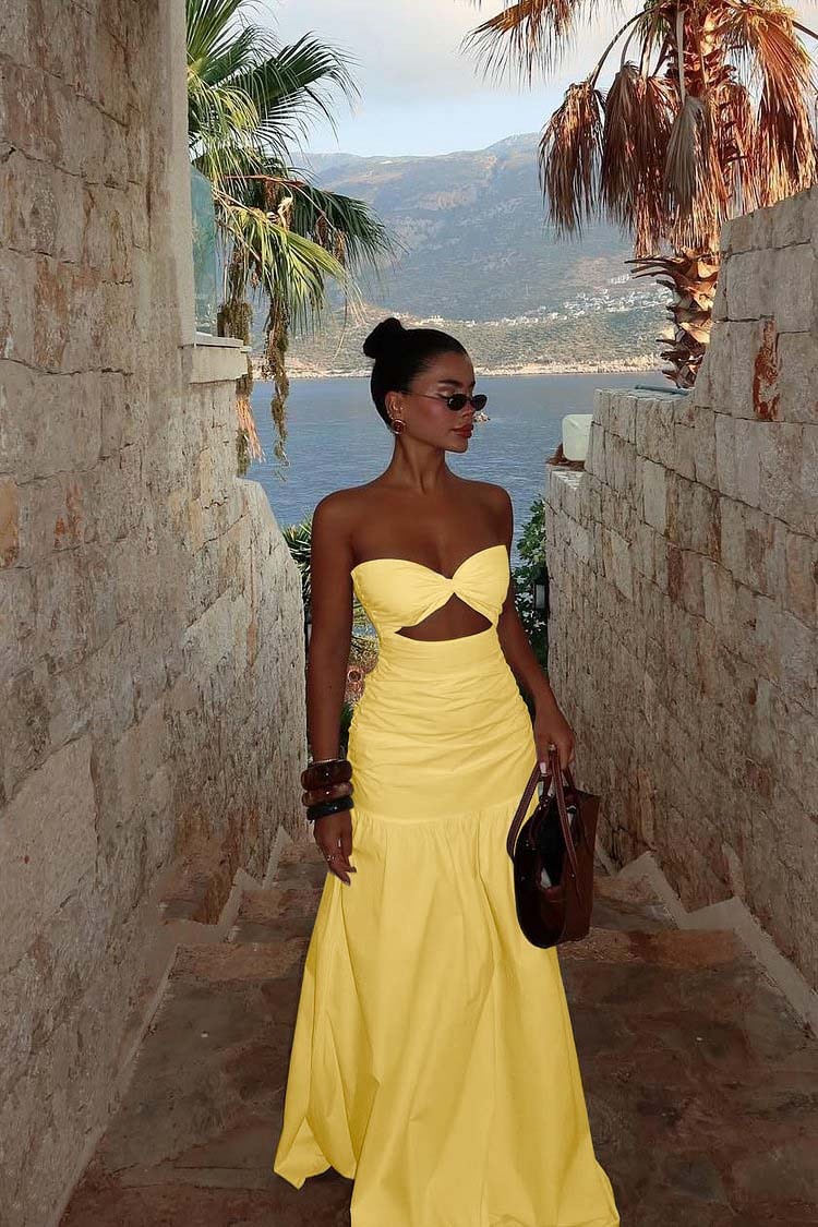 Strapless Sweetheart Sleeveless Long Prom Dress With Pleated