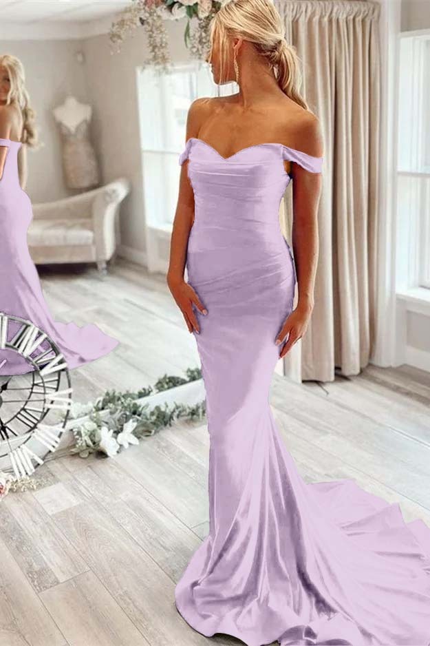 Off the Shoulder Sleeveless Mermaid Long Prom Dress With Pleated
