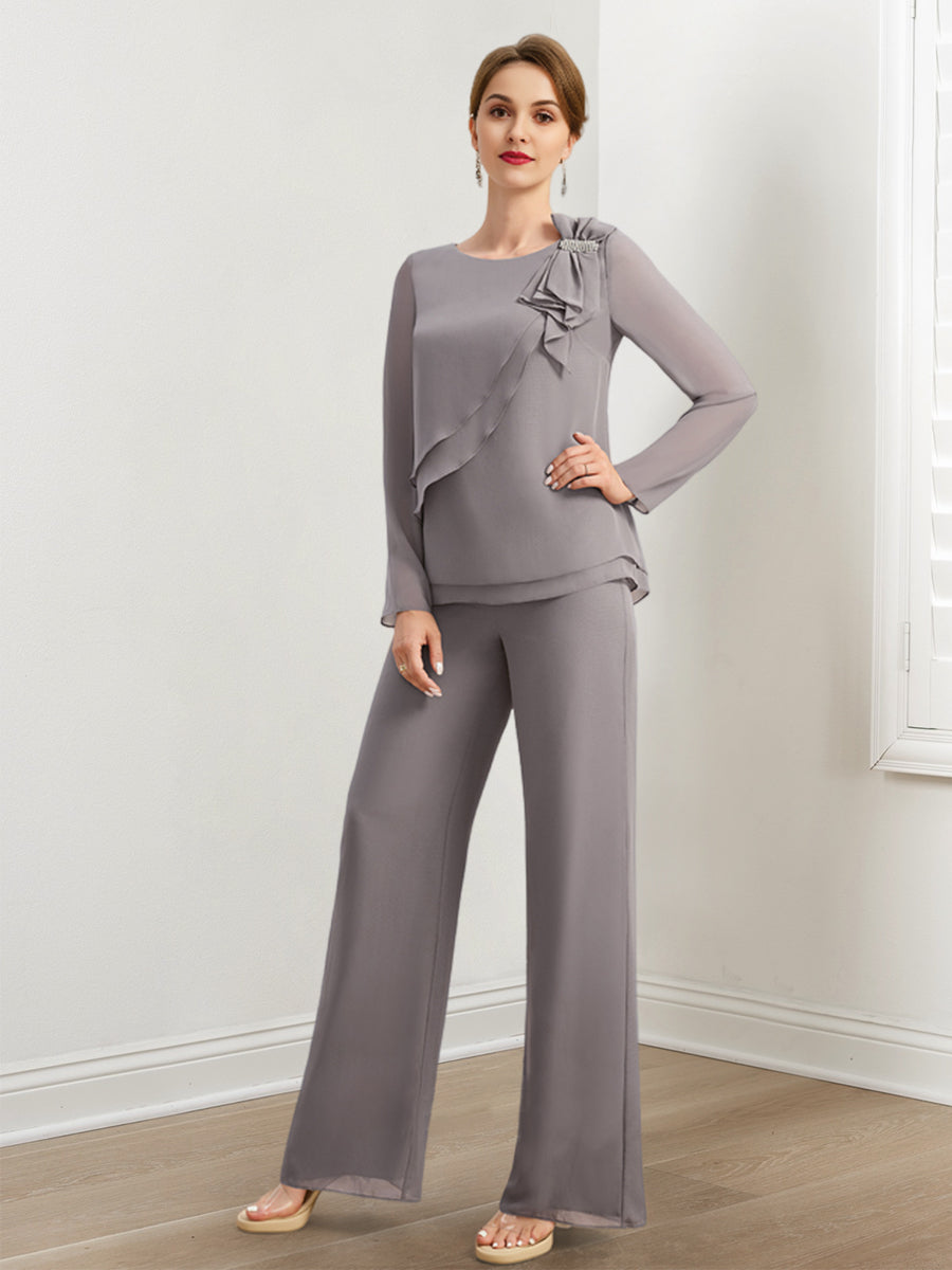 Beaded and Ruffled Chiffon Pantsuits for the Mother of the Bride