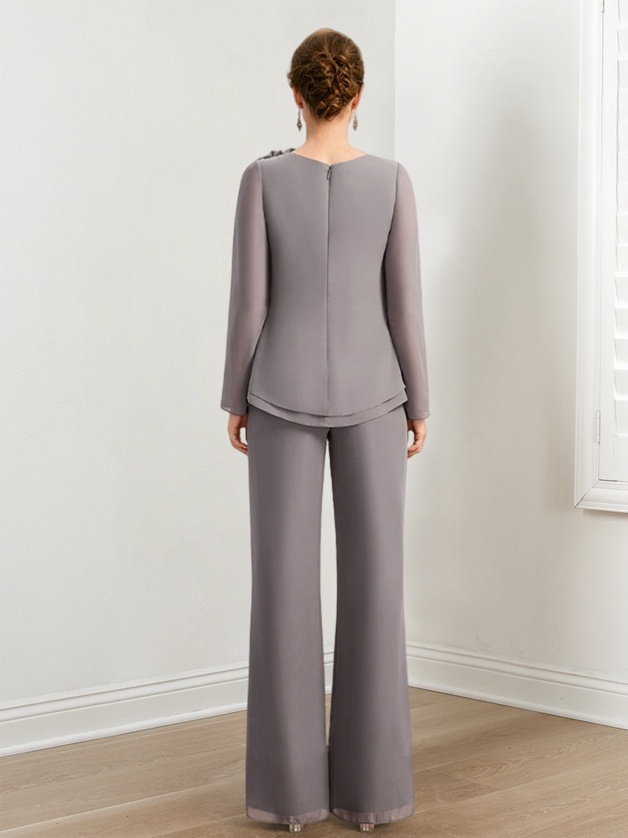 Beaded and Ruffled Chiffon Pantsuits for the Mother of the Bride