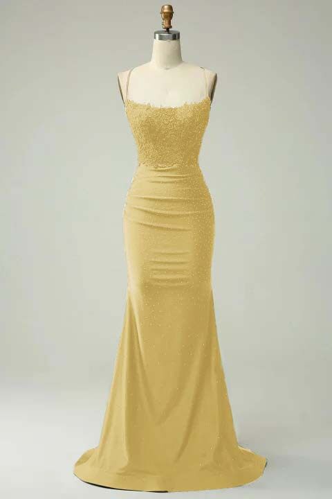 Spaghetti Strap Sleeveless Long Mermaid Prom Dress With Appliques