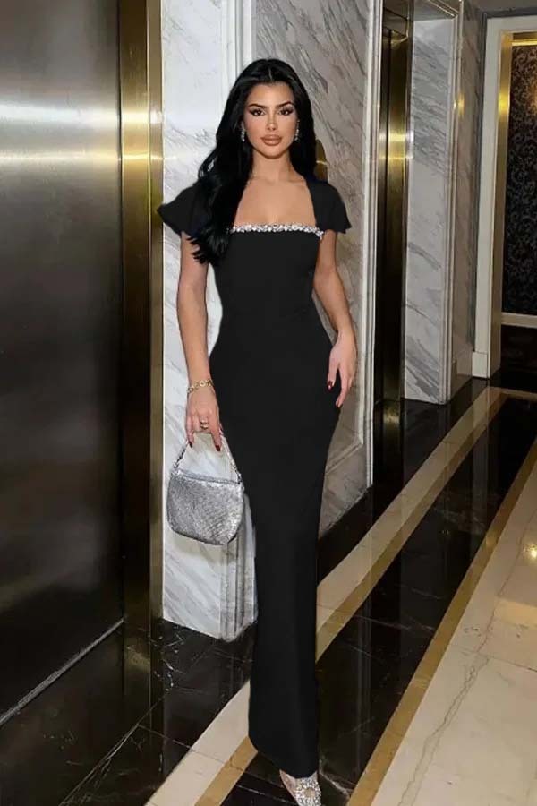 Sleeveless Square Neck Long Mermaid Prom Dress With Pleated Beading