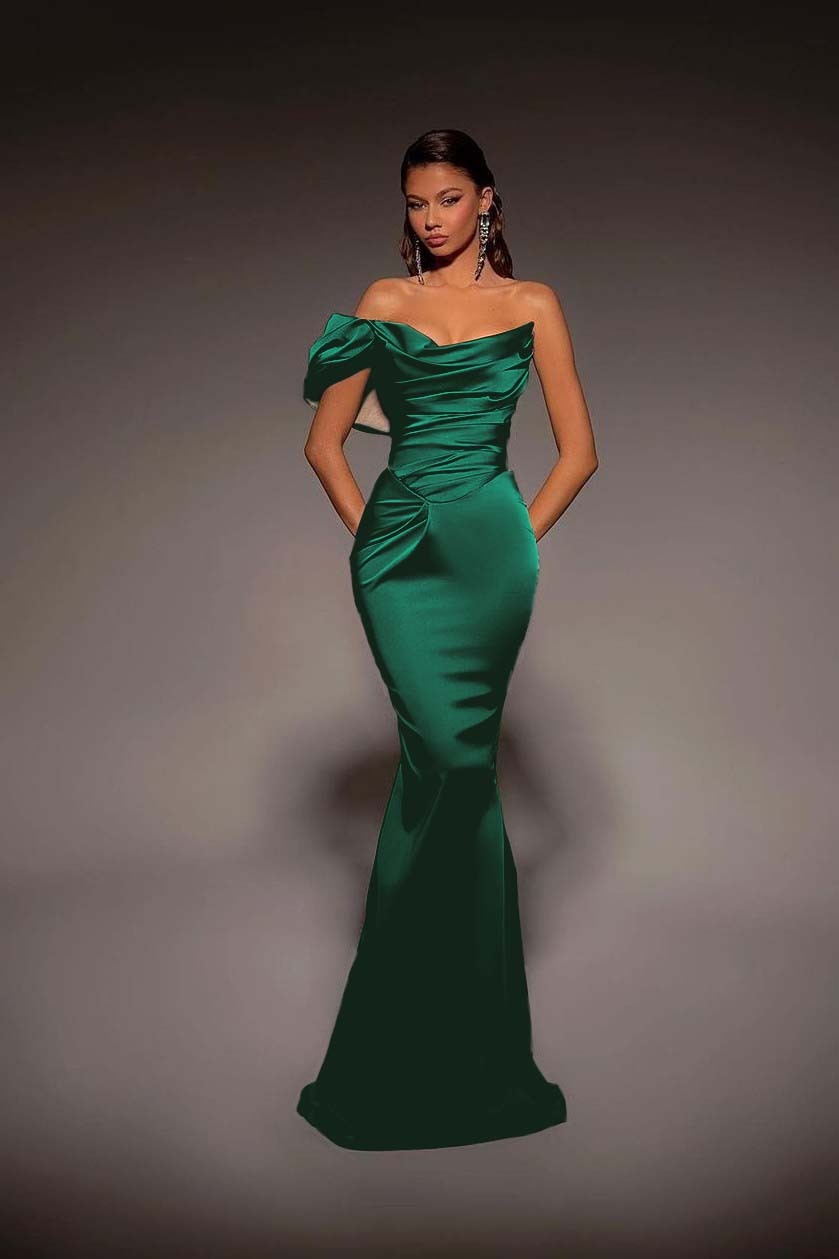 One Shoulder Strapless Long Mermaid Prom Dress With Pleated